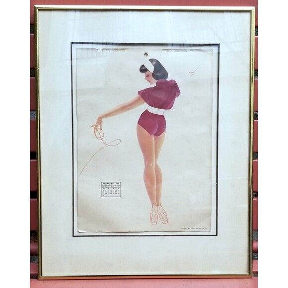 Vintage Fawcett George Petty Pinup Framed February 1948 Esquire Calendar Page - Picture 1 of 8